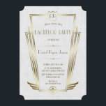 Convites Real Dourada Deco Monograma de Arte Branca<br><div class="desc">Convite para Solteiro de Deco Monograma de Arte Branca Real Dourada. Único Glam, design de cartão Vintage com forma falsa de arte dourada com uma crista para suas iniciais, falso ouro Fleur-de-lis como uma herança real, um Excelente Rajando 1920 Gatsby, velho estilo Hollywood, fontes maravilhosas sobre um fundo negro. Use...</div>