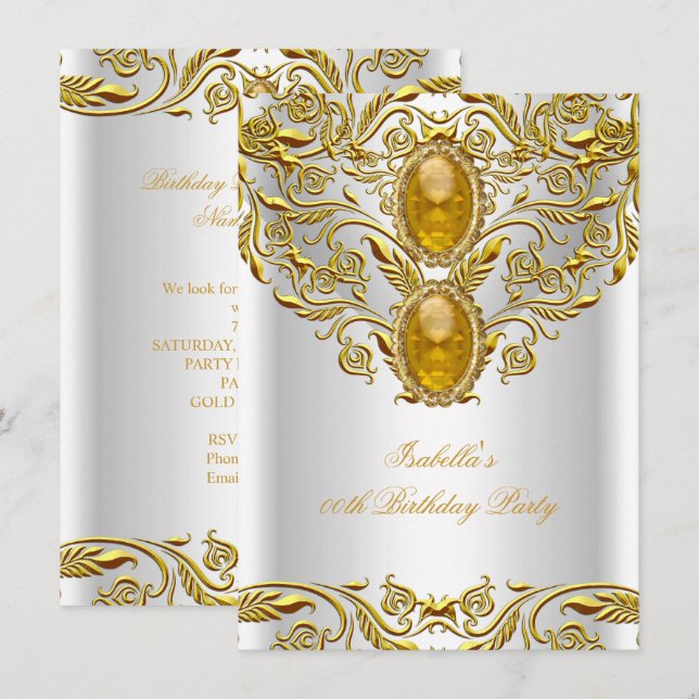 Convites Real Dourado na Festa de aniversário Elegante Bran (Frente/Verso)