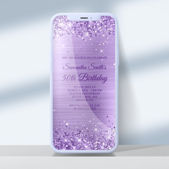 Convites Real Purple Glitter Ametimst Foil 50º Aniversário (Criador carregado)