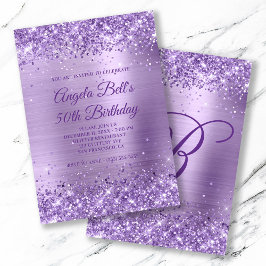 Convites Real Purple Glitter Brushing Foil 50º Aniversário