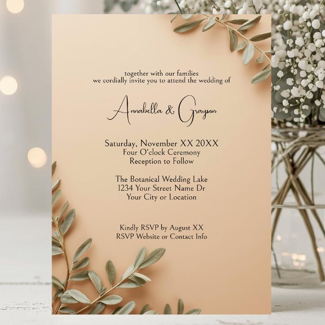 Convites Realistic Olive Branches on Elegant Beige Wedding (Criador carregado)