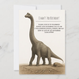 Convites Realistic Sauropod Dinosaur with Fossils Birthday