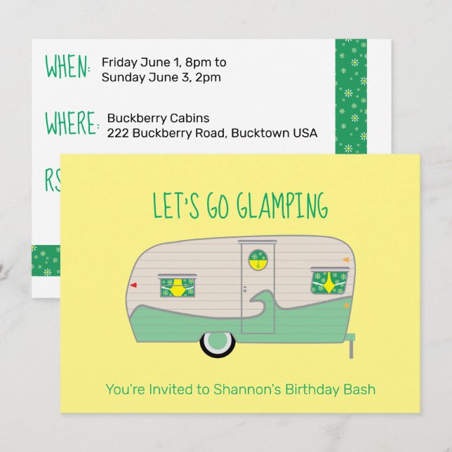 Convites Reboque de lata de presunto verde menta retrô Glam (Frente/Verso)