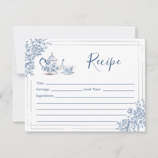 Convites Receita de Chá de panela de Jardim Vitoriano Azul (Frente)