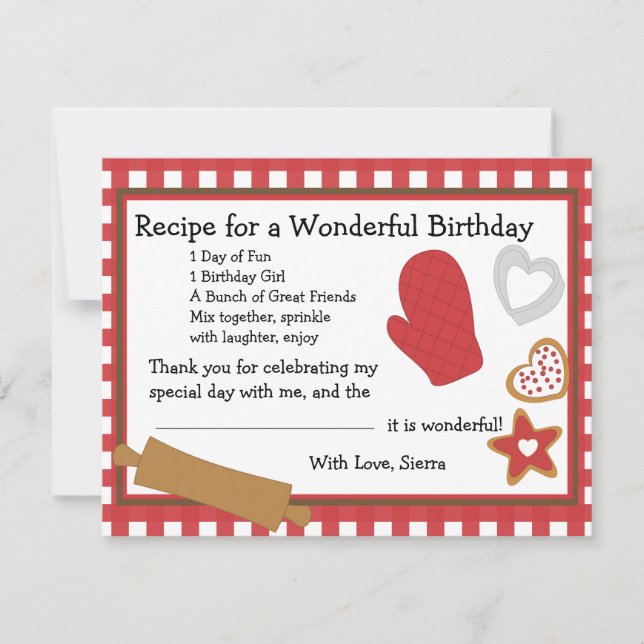 Convites Receita de cookies Obrigado Nota (Frente)