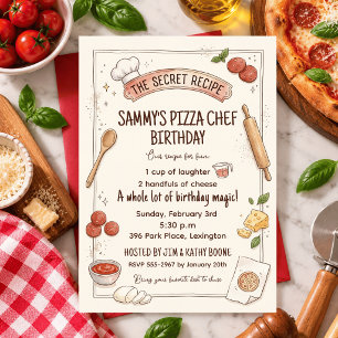 Convites Receita de Molho de Aniversário de Pizza de Aquare