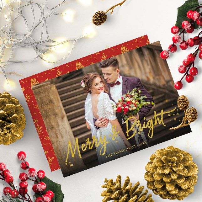 Convites Recém-Casados Alegre E Brilhante Foto Natal Feriad (Criador carregado)