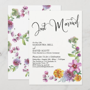 Convites Recém-Casados Aquarela Recepção de Flores Silvestr