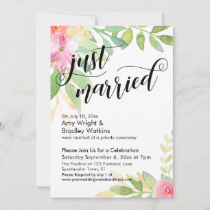 Convites Recém-Casados Caligrafia Boho Aquarela Flores