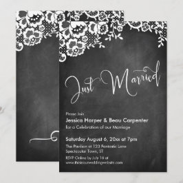 Convites Recém-Casados Caligrafia Quadro Negro & Renda