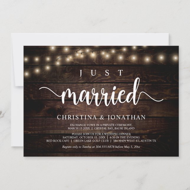 Convites Recém-casados, Casamento Rústico Fugitivo (Frente)