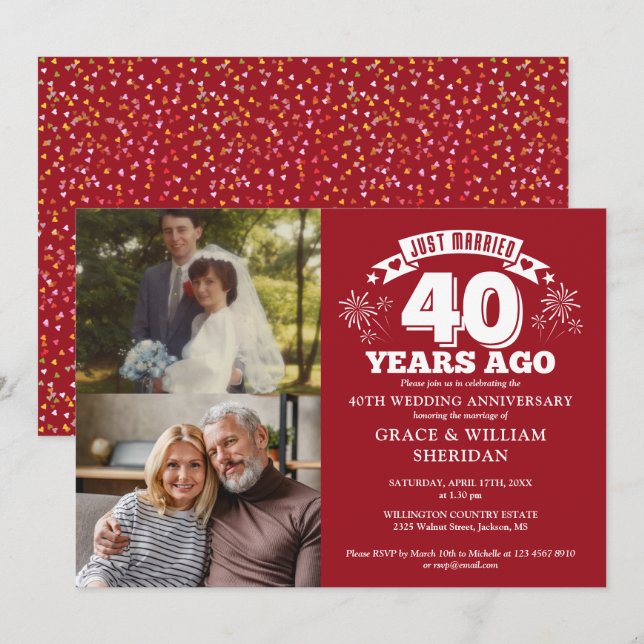 Convites Recem casados Ruby 40º Aniversário de Casamento 2  (Frente/Verso)