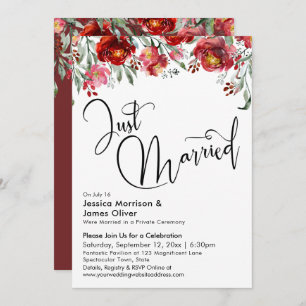 Convites Recem casados Tipografia Burgundy Red Floral