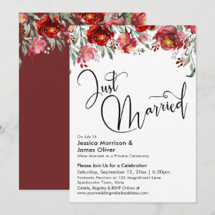 Convites Recém-Casados Tipografia Vermelho Borgonha Floral