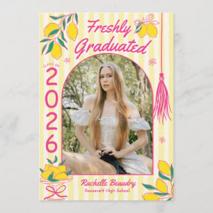 Convites Recém-Formada Rosa Listras de Limão Cítrico Gradua