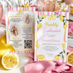 Convites Recém-Formado Rosa Limão Amarelo Arco Foto QR