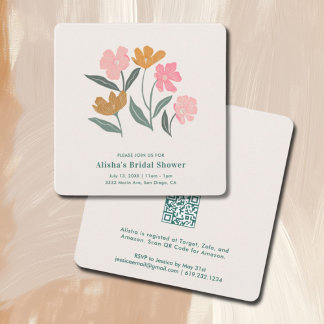 Convites Recém-saído do Mercado Boho Floral Chá de Noiva QR