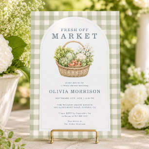 Convites Recém-saído do Mercado Sage Gingham Chá de Noiva