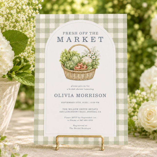 Convites Recém-saído do Mercado Sage Gingham Chá de Noiva (Criador carregado)