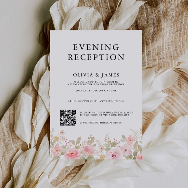 Convites Recepção à noite com código QR rsvp (Rose Evening Reception with QR code rsvp Invitation)