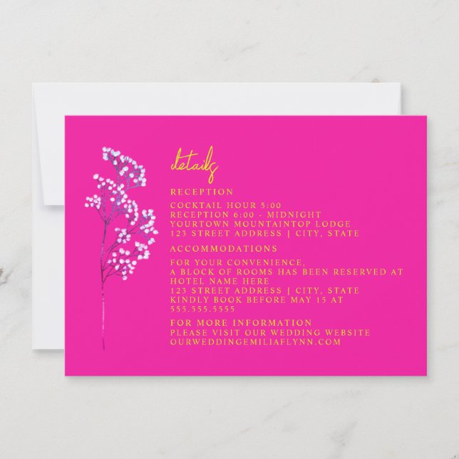 Convites Recepção Acomodação Casamento Rosa Quente (Frente)