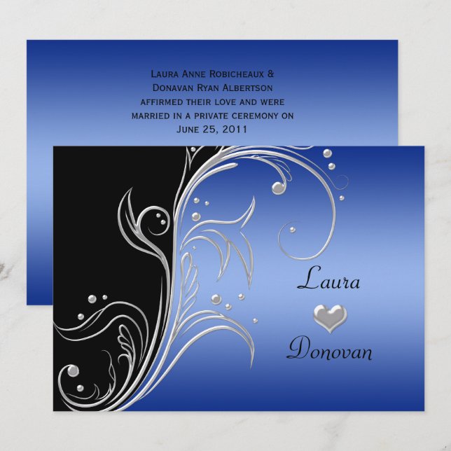 Convites Recepção Apenas com Redemoinhos Florais Prata e Pr (Frente/Verso)