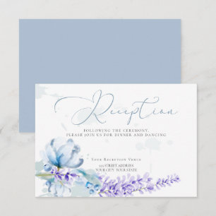 Convites RECEPÇÃO   Aquarela Lavanda - Floral Azul Desbotad