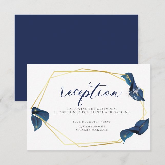 Convites RECEPÇÃO | Azul e Dourado índio moderno e profundo (Frente/Verso)