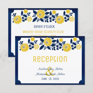 Convites Recepção - azul marinho e casamento floral amare