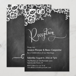 Convites Recepção Caligrafia Quadro Negro & Renda Casamento