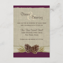 Convites Recepção de ameixa de cones de pinheiro e aniagem