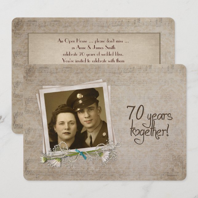 Convites Recepção de Aniversário de 70 Anos de Casamento (Frente/Verso)
