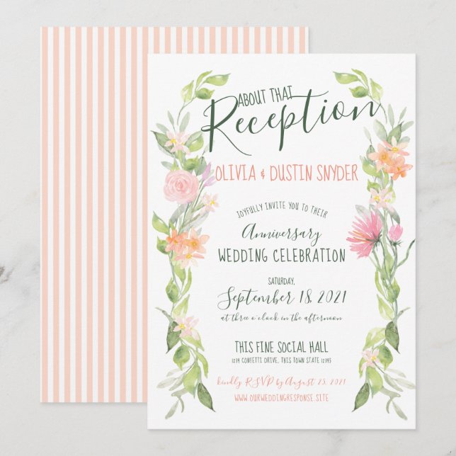 Convites Recepção de Aniversário de Casamento com Flores Co (Frente/Verso)