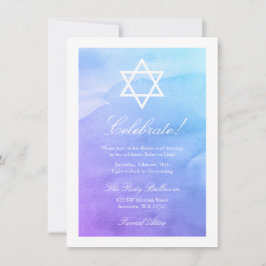 Convites Recepção de Bat Mitzvah com Aquarela Roxa e Teal