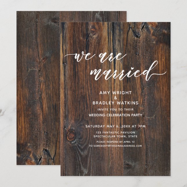 Convites Recepção de Casados com Letra em Madeira Texturiza (Frente/Verso)