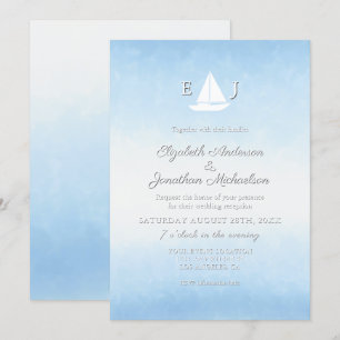Convites Recepção de Casamento Aquarela Água Encontra o Céu