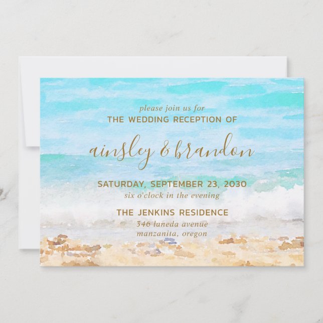 Convites Recepção de Casamento Aquarela na Praia (Frente)