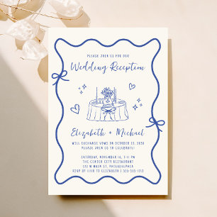 Convites Recepção de Casamento Azul Creme Caprichosa Desenh