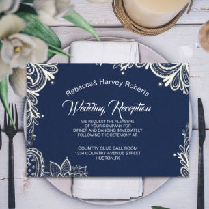 Convites recepção de casamento azul do marinho branco náuti