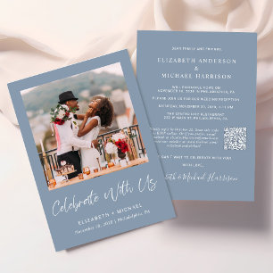 Convites Recepção de casamento azul empoeirada do código QR