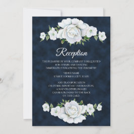 Convites Recepção de Casamento Azul Marinho com Floral Bran