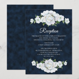 Convites Recepção de Casamento Azul Marinho com Floral Bran