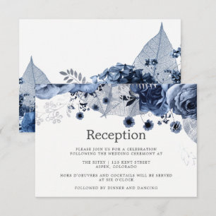 Convites Recepção de Casamento Azul Marinho e Branco com Fl