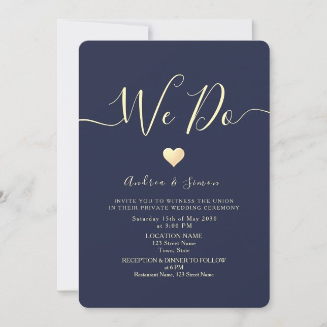 Convites Recepção de Casamento Azul-Marinho Elegante (Frente)
