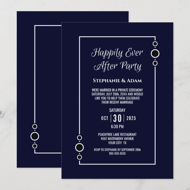Convites Recepção de Casamento Azul Marinho Felizes para Se (Frente/Verso)