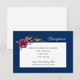 Convites Recepção de Casamento Azul Marinho Floral Borgonha