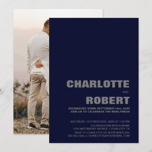 Convites Recepção de Casamento Azul-Marinho Moderno