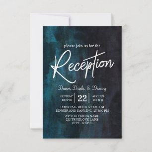 Convites Recepção de Casamento Azul Naval com Aquarela e Br