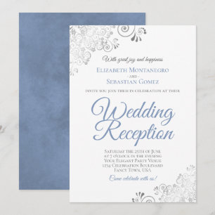 Convites Recepção de Casamento Azul Poeira e Prata Elegante