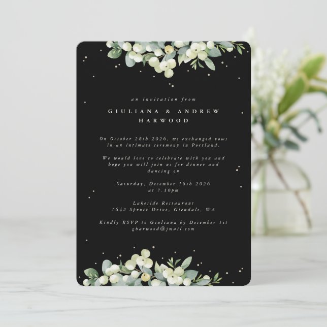 Convites Recepção de Casamento Black Snowberry + Eucalipto (Em pé/Frente)